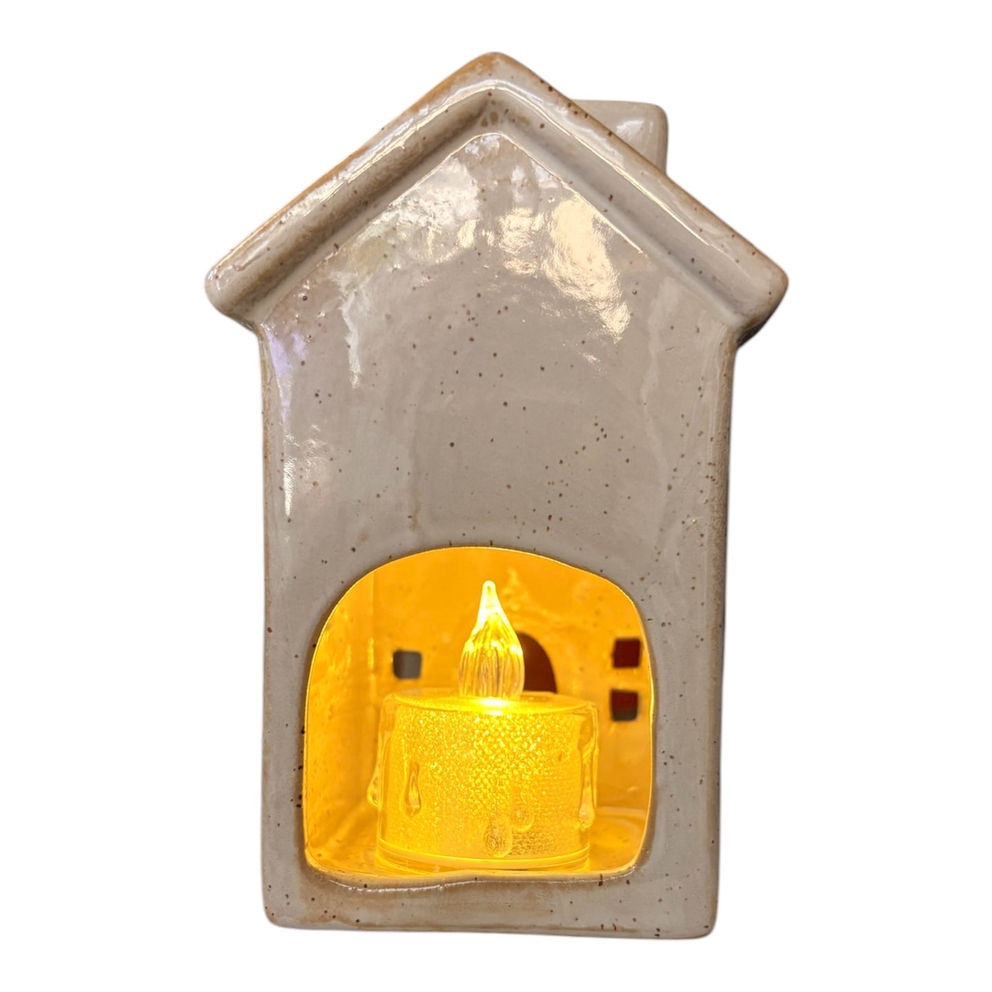 Ceramic tea light holder, back opening. 