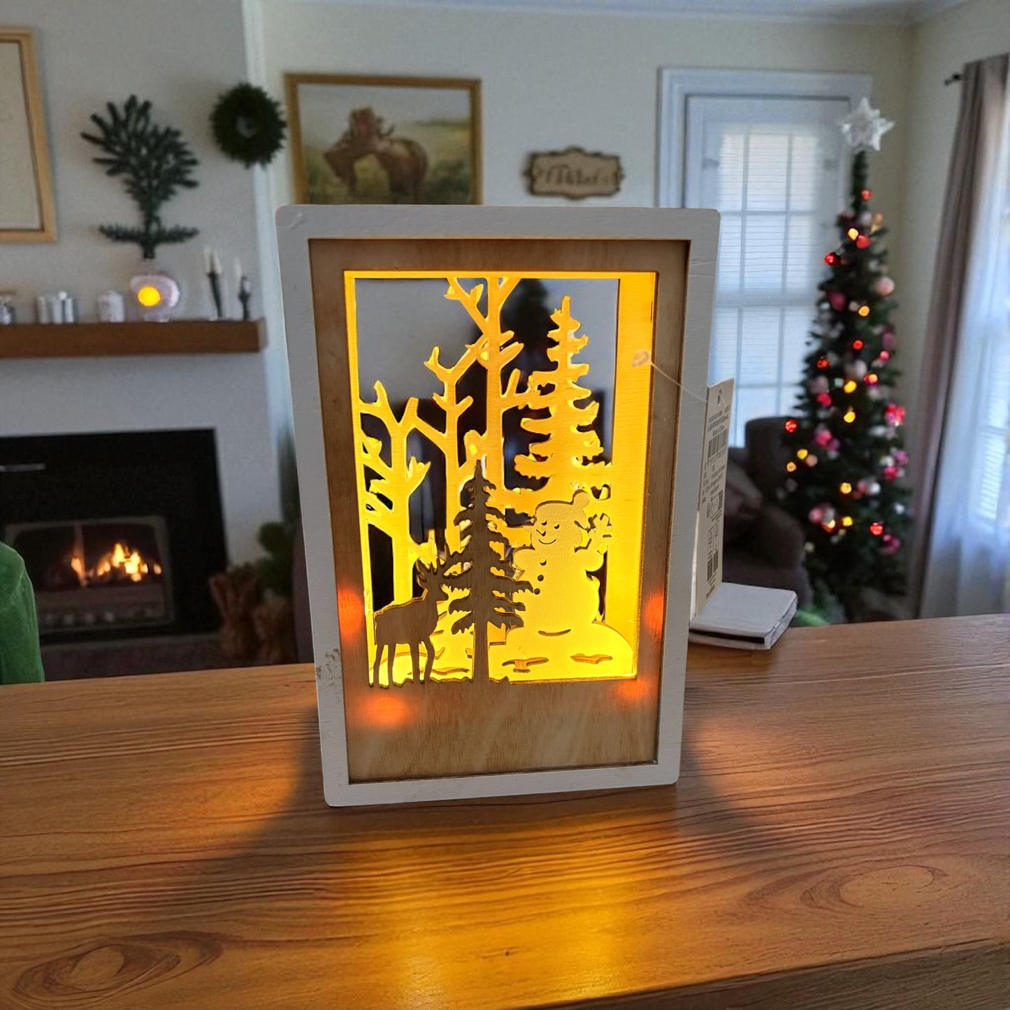 LED snowman wood box