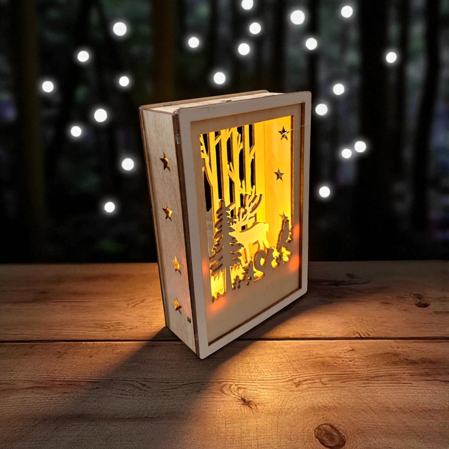 LED Reindeer family wooden box